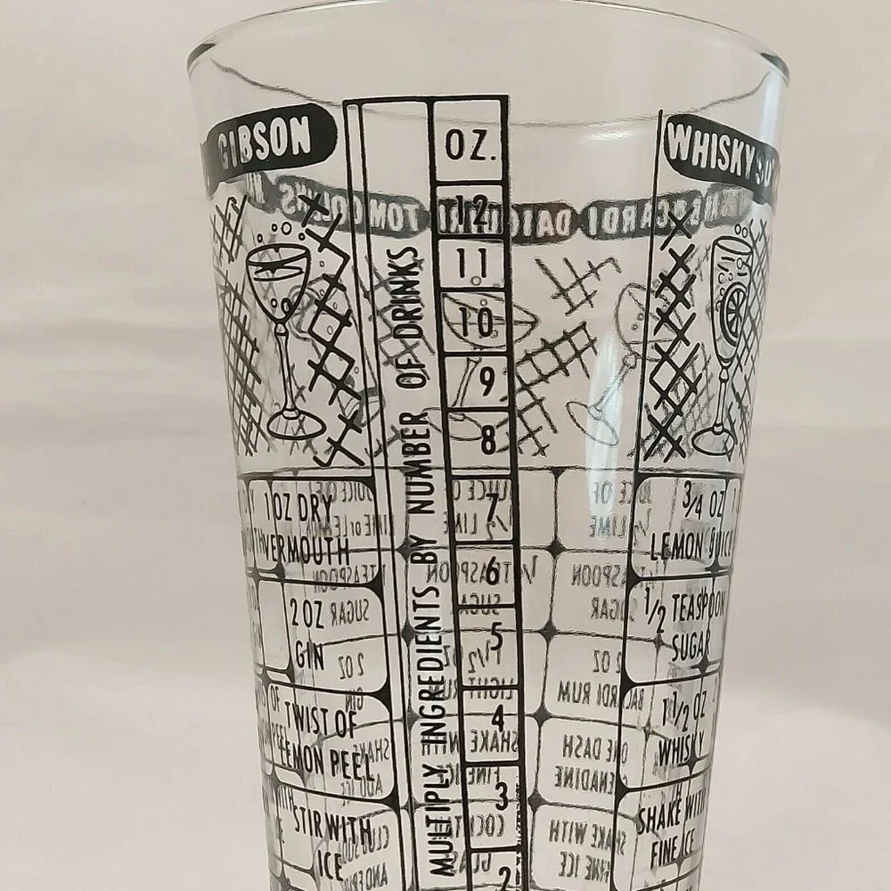 VINTAGE FEDERAL BARTENDER BAR COCKTAIL MIXED DRINK RECIPE SHAKER GLASS NO FLAWS